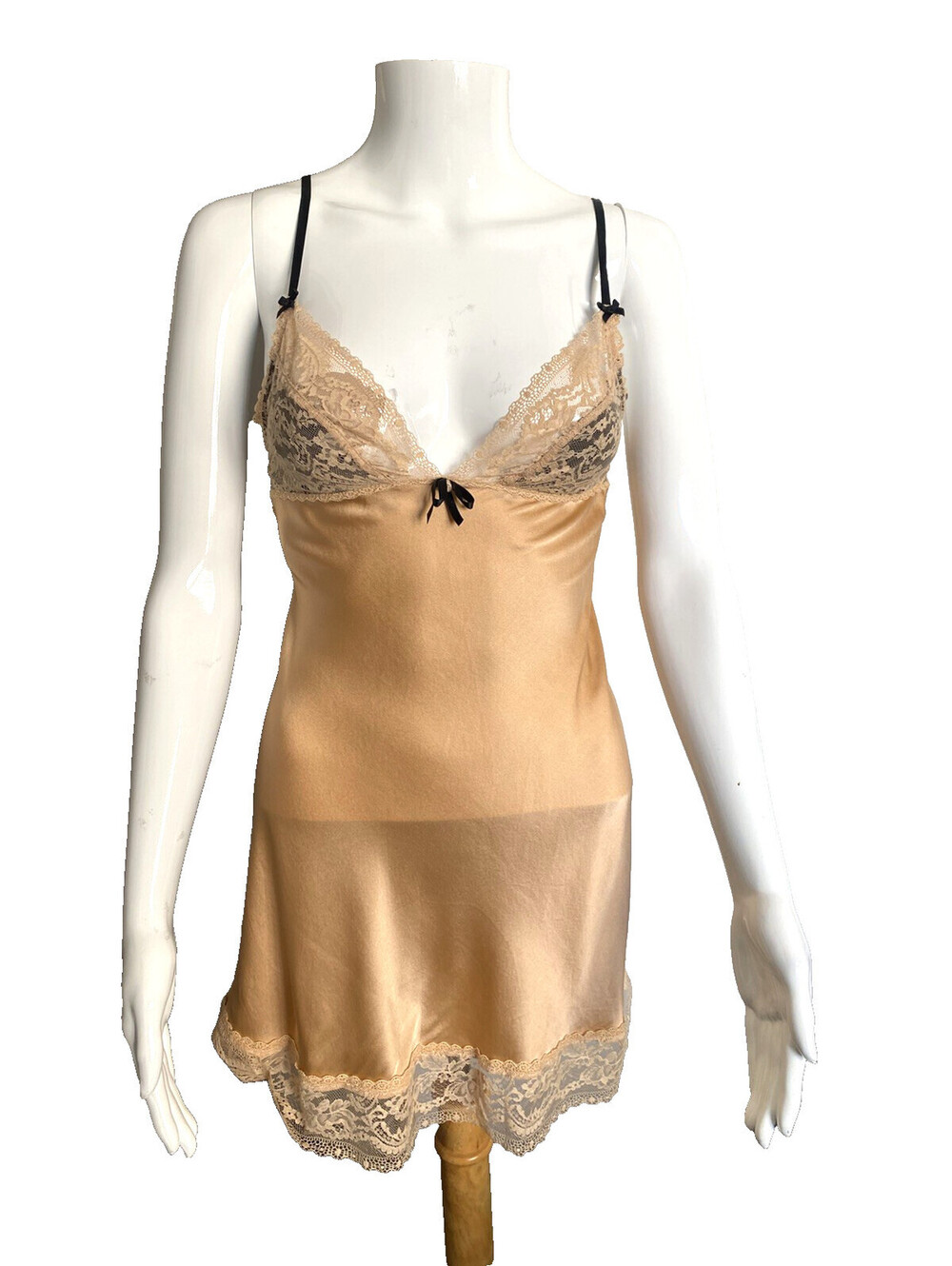 Elle Macpherson Intimates Lace Silk Boudoir Slip Nightgown Top S Small Peach Pin